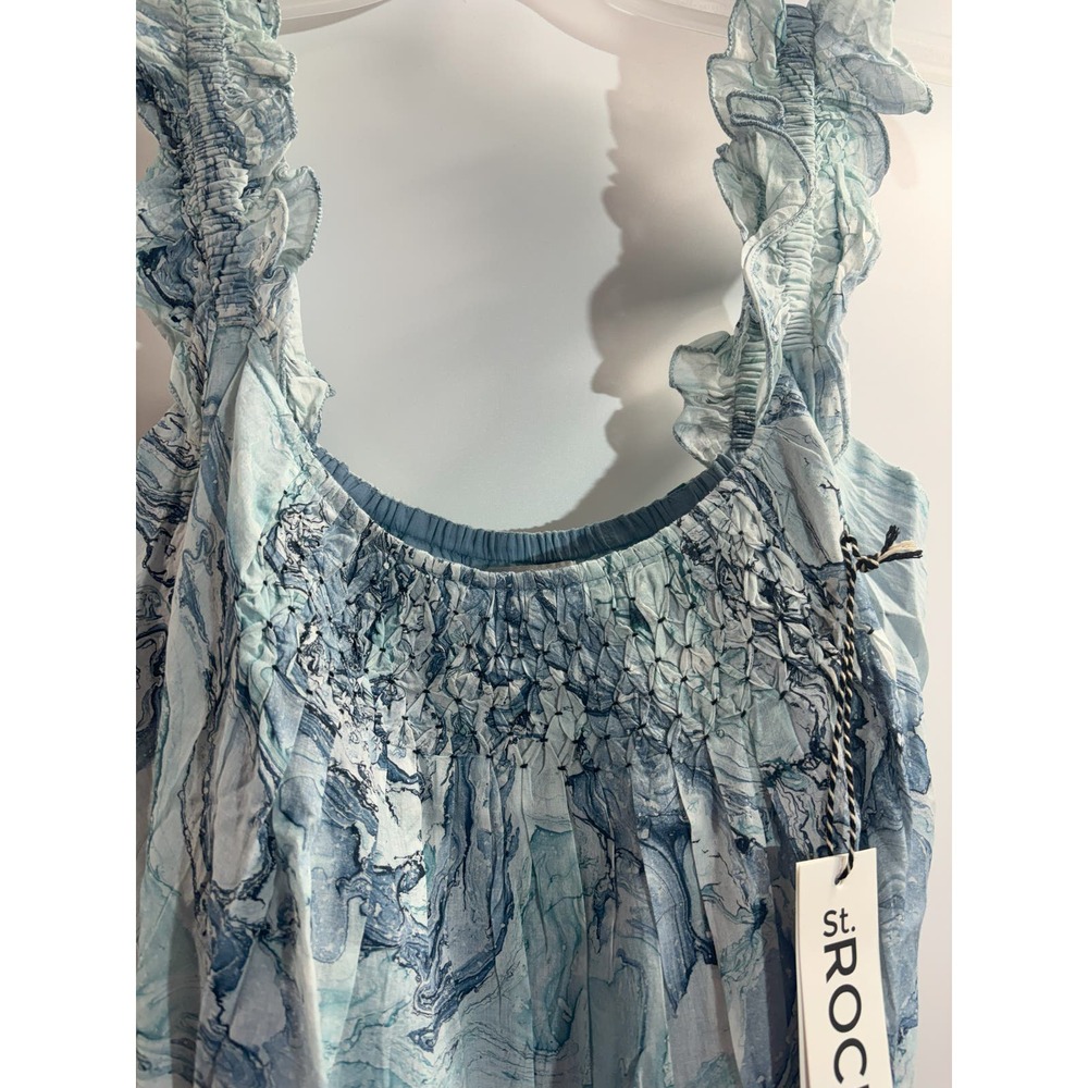 St. Roche NWT Rowena Midi Dress Blue Marble‎ Ruffle Neck Size 4 MSRP $360 - Picture 5 of 7